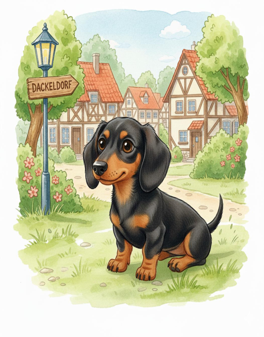 Carla, der kleine Dackel, im bunten Dorf